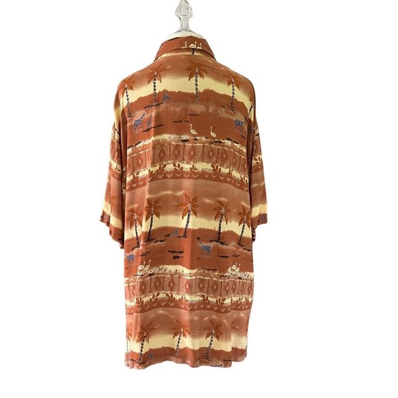 African Print Button Down Shirt Men's XL Safari Giraffe Palm Tree Hawaiian Style - Picture 4 of 7